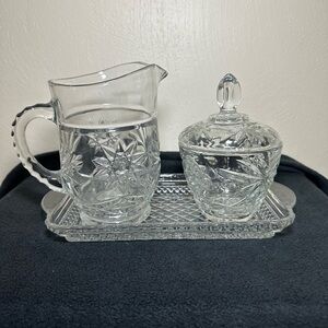 Vintage Cut Crystal Plate Cream and Sugar Bowl with Lid